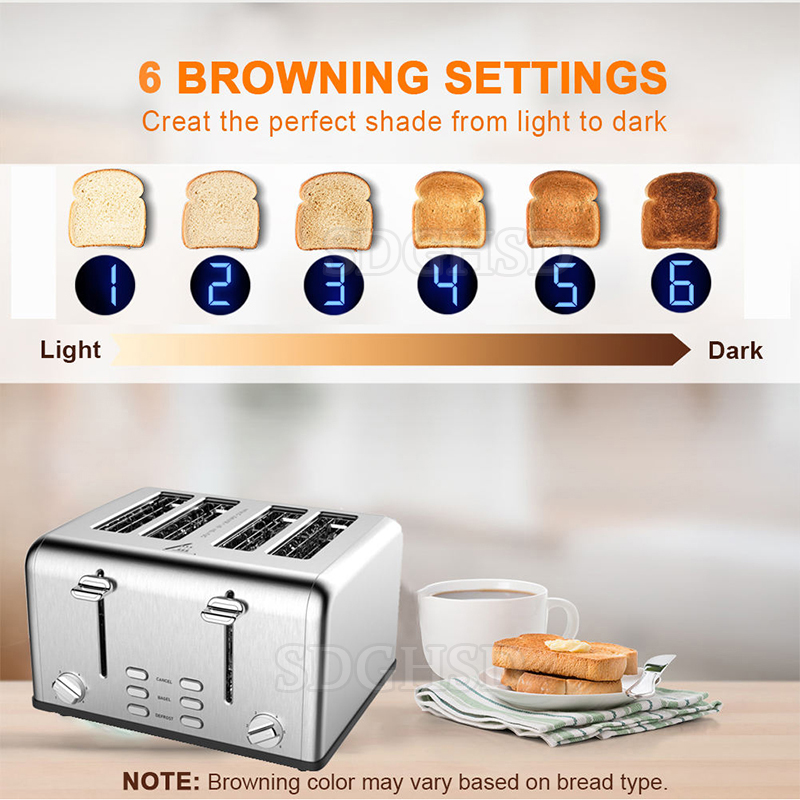 Toaster 4 Slice - Neues Design Elektrischer Edelstahl-Toaster für 4
